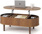 Ludatido 39 Inch Lift Top Coffee Table with 3 Storage for Living Room, Oval Coffee Table with Hidden Compartment, Fully Wooden Center Easy to Assembled for Home Living Room Office Brown