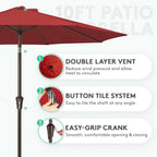 JEAREY 10FT Outdoor Patio Umbrella Outdoor Table Umbrella with Push Button Tilt and Crank, Market Umbrella 8 Sturdy Ribs UV Protection Waterproof for Pool, Garden (Red)