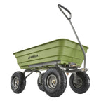 Gorilla Carts 600-Pound Capacity Heavy Duty Poly Yard Garden Steel Quick Dump Utility Wheelbarrow Wagon Cart with Straight Pull Handle, Green, Model GOR4G-COM