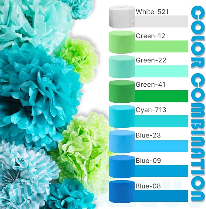 PartyWoo Mint Green Crepe Paper Streamers 4pcs 328ft Pack of Light Pastel Peppermint Green Turquoise Teal Crepe Paper Streamers for Baby Shower Wedding Engagement Birthday Pool Tea Party Decorations