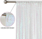 Sugargirl White Iridescent Sequin Backdrop Curtain 4 Panels 2FTx8FT Glitter White Iridescent Background Drapes Sparkle Photography Backdrop for Party Wedding Birthday Wall Decoration