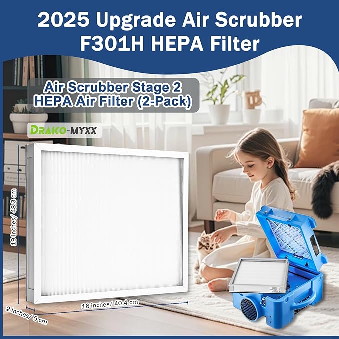 2 Pcs Upgrade HEPA 550 Filter, F301H Air Scrubber Stage 2 HEPA Filter, HEPA Air Shield 550 Filter,16 x 19 x 2", AS-550 Filters, Replacement for BlueDri, Dri-Eaz, Phoenix, and Bear