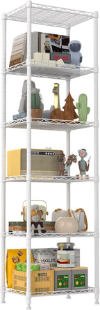 REGILLER 6 Wire Shelving Steel Storage Rack Adjustable Unit Shelves for Laundry Bathroom Kitchen Pantry Closet(White,11.7" D x 16.8" W x 63" H)