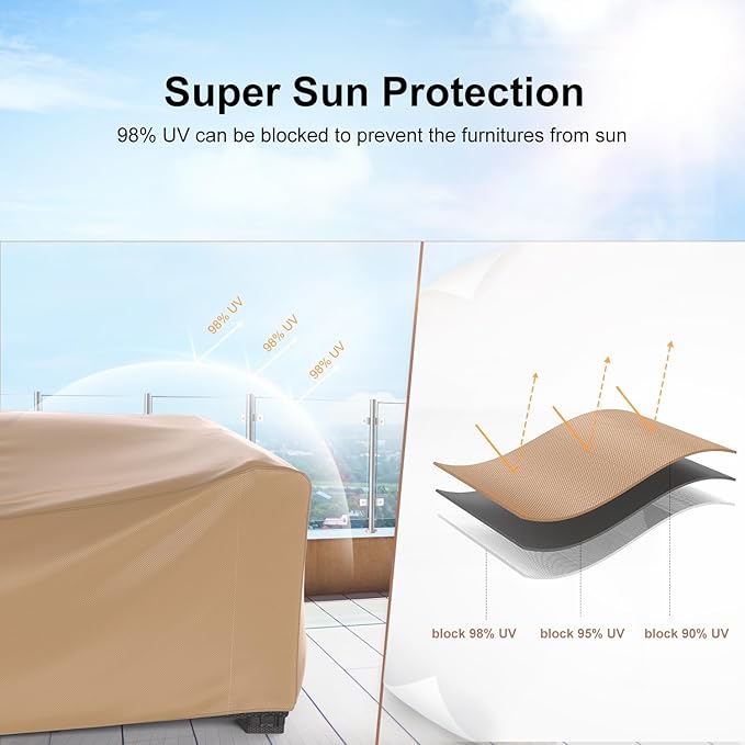 Mrrihand Heavy Duty Patio Furniture Covers, Outdoor Furniture Covers Waterproof Sectional Sofa Set, Patio Table and Chair Set Cover 98" L×78" W×30" H,Brown