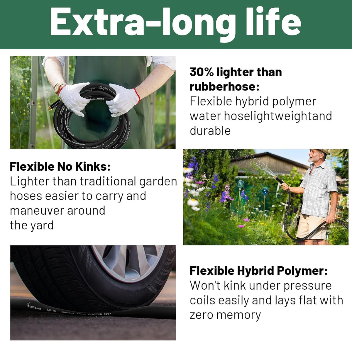 Short Garden Hose 1 ft x 5/8 in Small Water Hose Extend Connector, Lightweight Rubber Hybrid Leader Hose, Leak-Free Connections,Male to Female Fittings, Black