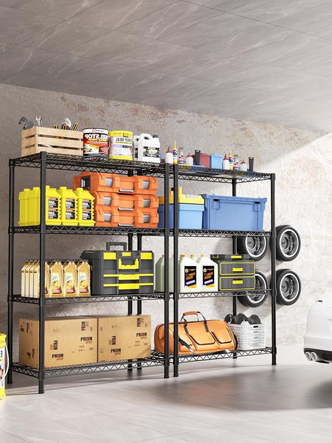 4 Tier Adjustable Storage Shelves,Heavy Duty Metal Utility Shelf 1400LBS Capacity Wire Shelving Unit Organizer Rack for Kitchen Office Pantry Room 18" D x 46" W x 59" H Black