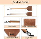 Fly Swatter Set - 2 Pack Wooden Leather Fly Swatter with Hanging Rope, Heavy Duty Fly Swatter for Indoors and Outdoors (2 Brown)