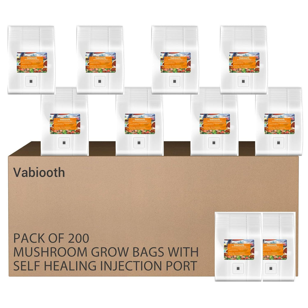 200 Packs 6 Mil Mushroom Grow Bags with Self Healing Injection Port, Thick Spawn Bags 5" X 8" X 20" with 0.2 Micron Filter Breathable Autoclavable Durable Tear-Resistant