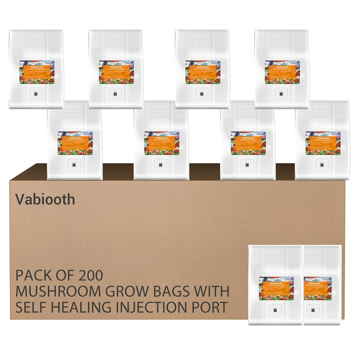 200 Packs 6 Mil Mushroom Grow Bags with Self Healing Injection Port, Thick Spawn Bags 5" X 8" X 20" with 0.2 Micron Filter Breathable Autoclavable Durable Tear-Resistant