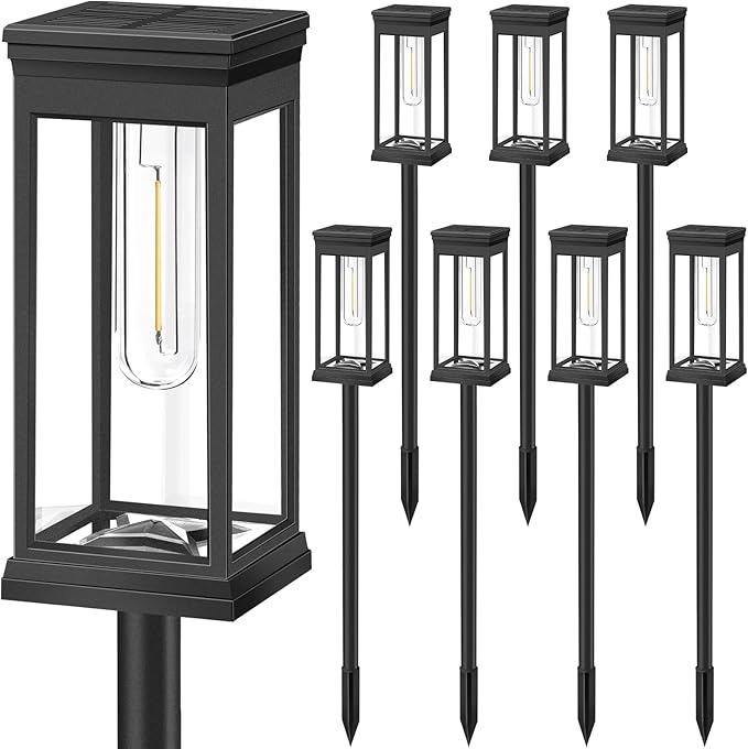 BesLowe 【Upgraded】 Solar Pathway Lights Outdoor, 8-Pack Large LED Solar Light Outdoor Waterproof, Super Bright Outside Lights for Yard, Sun-Powered Landscape Lighting for Garden Walkway, Warm White