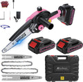 Mini Chainsaw Cordless, 8 inch & 6 inch Electric Chain Saw with 2 Pack Rechargeable Batteries, Battery Powered Handheld Saw Men Gifts for Trees Branches Trimming Wood Cutting, Pink