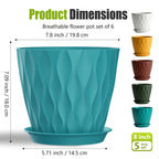 SQKH 8 Inch Plastic Plant Pots,Set of 5 Flower Pots,Planters with Drainage Holes & Saucers, Indoor Outdoor Garden Pots for Home Decor(Colorful)