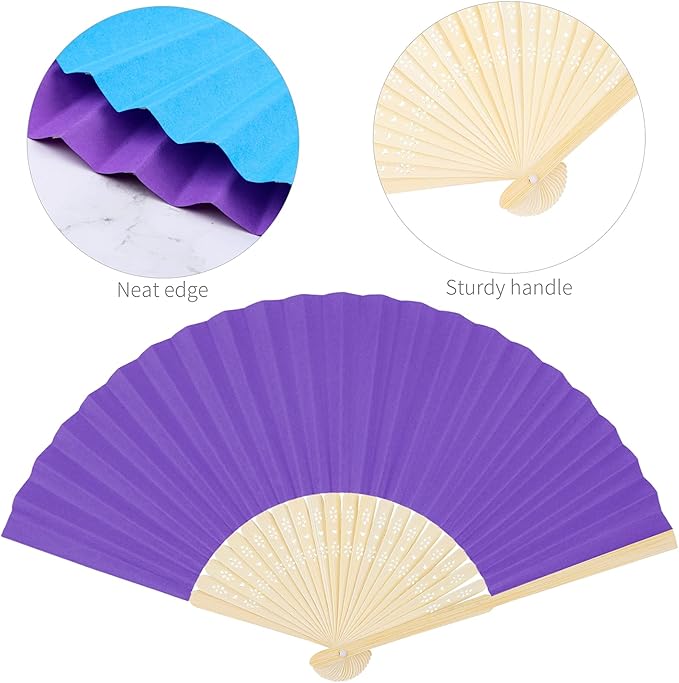 Aneco 36 Pieces Handheld Paper Fans Paper Folding Fans with Bamboos for Wedding Gift, Party, Home, DIY, Multicolor