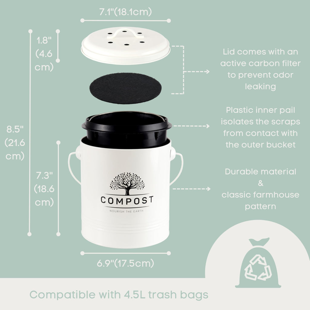 Perfnique 1.3 Gal Kitchen Compost Bin with Lid, Countertop Compost Caddy