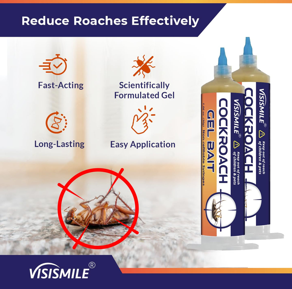 Roach Gel Bait Indoor and Outdoor: Cockroach Killer Repellents for German Cockroaches, Small Roaches – Cockroach Deterrent for Homes and Kitchens – Pet Safe Roach Control 4-Tubes
