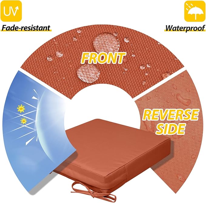 AAAAAcessories Outdoor Seat Cushions for Chairs, Waterproof, Fade-Resistant, 20" x 20" x 3", Patio Furniture Replacement Cushions, Set of 2, Rust
