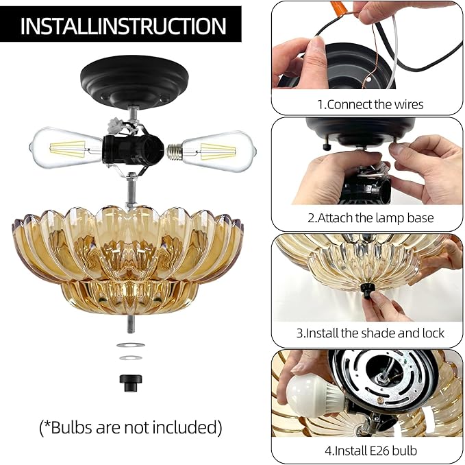 Semi Flush Mount Ceiling Light,Modern Brown Ceiling Light Fixture with Clear Glass for Living Room Hallway Close to Ceiling Light Fixture,Kitchen Lighting Fixtures Ceiling,Bulbs Not Included