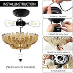 Semi Flush Mount Ceiling Light,Modern Brown Ceiling Light Fixture with Clear Glass for Living Room Hallway Close to Ceiling Light Fixture,Kitchen Lighting Fixtures Ceiling,Bulbs Not Included