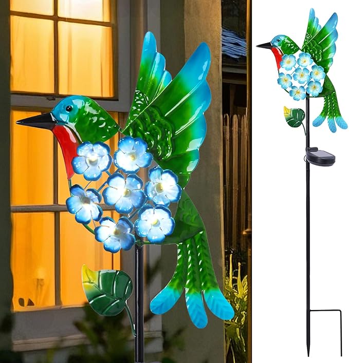 Solar Lights Outdoor Decorative Metal Solar Hummingbird Waterproof LED Metal Waterproof Garden Stake Lights for Walkway Pathway Lawn Patio Yard Decorations