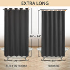 Extra Long No Hook Black Shower Curtain or Liner Soft Microfiber - 84" Length Fabric Shower Curtain Liner Set, Machine Washable & Water Repellent, Black, 71x86