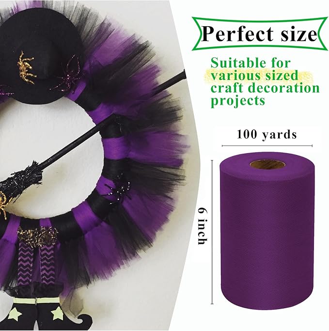 Plum Tulle Fabric Rolls 6 Inch by 100 Yards (300 feet) Fabric Spool Tulle Ribbon for DIY Halloween Tutu Bow Baby Shower Birthday Party Wedding Decorations Christmas Craft Supplies