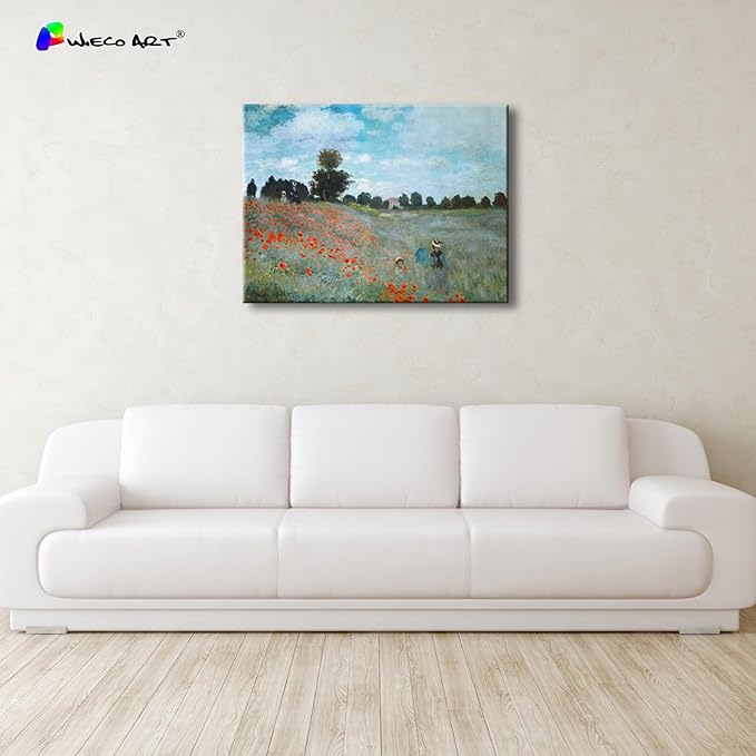 Wieco Art Large The Poppy Field Near Argenteuil by Claude Monet Famous Oil Paintings Reproduction Classic Landscape Pictures Artwork Canvas Prints Wall Art for Bedroom Decorations