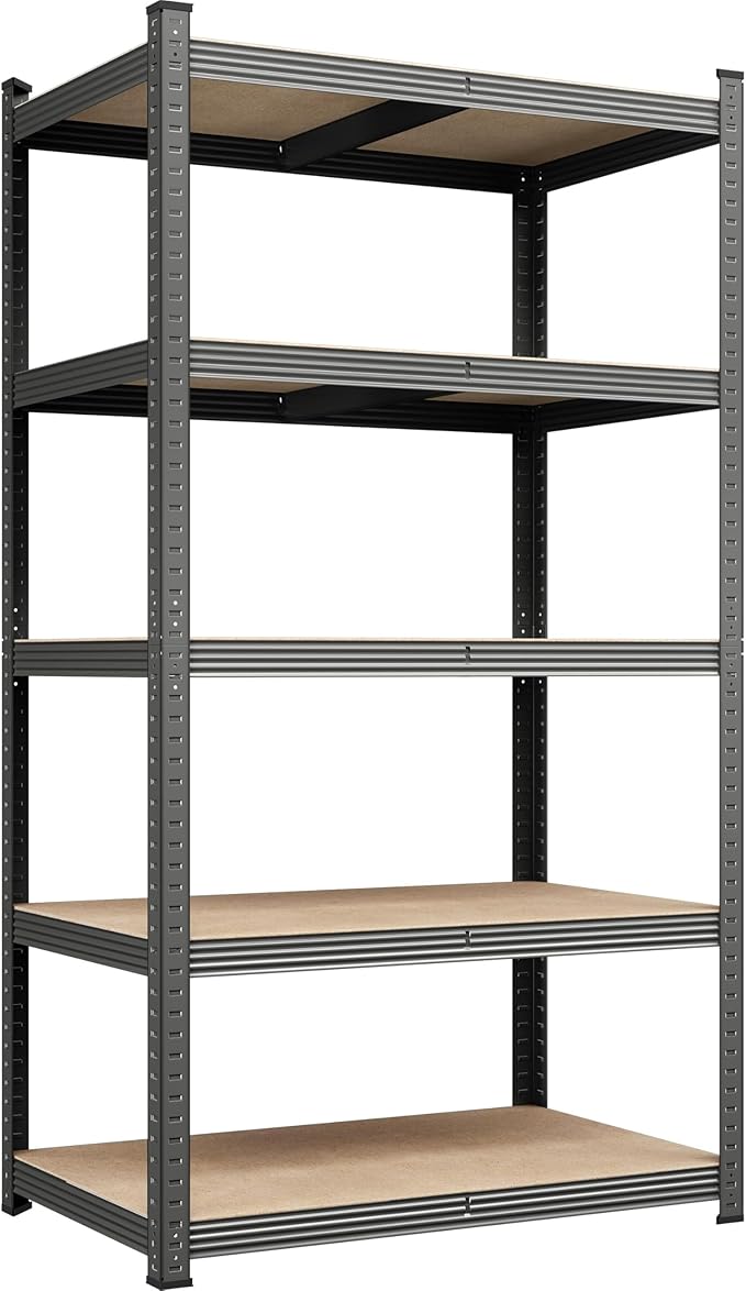 Yaheetech Standing Shelf Units, 5 Tier Storage Shelf, Heavy Duty Shelving, Adjustable Garage Shelves, Utility Rack Shelf Unit, Basement Warehouse Shed, 35.5″L × 16″W × 71" H - Dark Gray