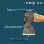 Hults Bruk 840732 Tibro Carpenter Axe - 1.75 lb Head, 20" Handle