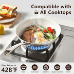 9.5" Tri-Ply Stainless Steel Frying Pan, Nonstick Ceramic Pan, Skillet with Stay-Cool Handle, Non Toxic, PFAS PFOA PTFE Free, Dishwasher & Oven Safe, Induction, Compatible with All Cooktops