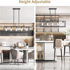 Kitchen Light Fixtures Dining Room Light Farmhouse Rectangle Chandeliers for Dining Rooms, Light Fixture Matte Black 5-Light Industrial Pendant Lighting