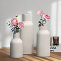 White Ceramic Vases Set of 3, White Ribbed Decorative Vases - Table Centerpieces for Wedding, Living Room, Office & Shelf Decor