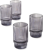 Serene Spaces Living Set of 4 Short Smoke Grey Ribbed Glass Votive Holder, Perfect for Weddings and Home Décor, Measures 3.75" Tall and 2.25" Diameter