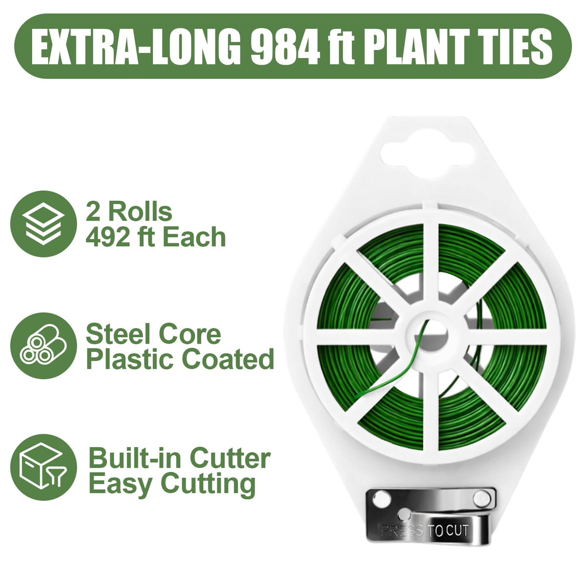 Ahrltim 984FT Total (2 Rolls, 492FT Each) Garden Twist Ties with Cutter, Plant Ties for Tomatoes & Vines, Reusable Garden Ties for Gardening, Cable Management & Home Organization