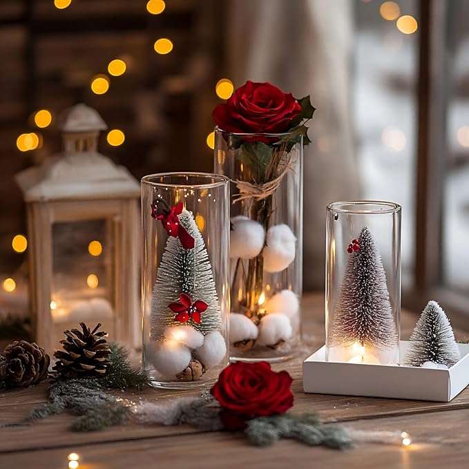 12Pcs Glass Cylinder Vases 8 Inch Tall Clear Flower Vases for Centerpieces Wedding Decoration, Hurricane Floating Candle Holder for Party Table Home Decor