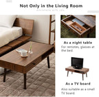 EMOOR Wood Coffee Table with Storage Rectangle Stone Gray, Floor Sitting Low Table Small Space Minimalist Japanese Tatami Room