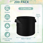 200 Pack 5 Gallons Grow Bags, Non-Woven Fabric Pots Plant Bags, Plant Grow Bags with Handles, Garden Planting Bags for Potatoes, Carrots, Tomatoes and Other Vegetable,Fruits