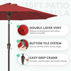 JEAREY 9FT Outdoor Patio Umbrella Outdoor Table Umbrella with Push Button Tilt and Crank, Market Umbrella 8 Sturdy Ribs UV Protection Waterproof for Pool, Garden (Red)