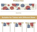 4th of July Table Runner, Blue Red Dahlia Flower American Patriotic Memorial Day Table Runner for Farmhouse Kitchen Dining Table Party Decor, 13x120inch