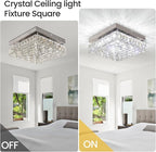 10.6" Crystal Ceiling Light Modern Crystal Chandelier LED Flush Mount Ceiling Light Fixture Mini Square Chandeliers for Bedroom Hallway Kitchen Foyer (Cool White)