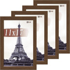 VCK 11x17 Picture Frame Set of 4 - Brown, Gallery-Quality Wood Poster Frames, 1.1-Inch Wide Border, Polished Plexiglass, Vertical or Horizontal Wall Display for Photo/Art/Prints, Brown