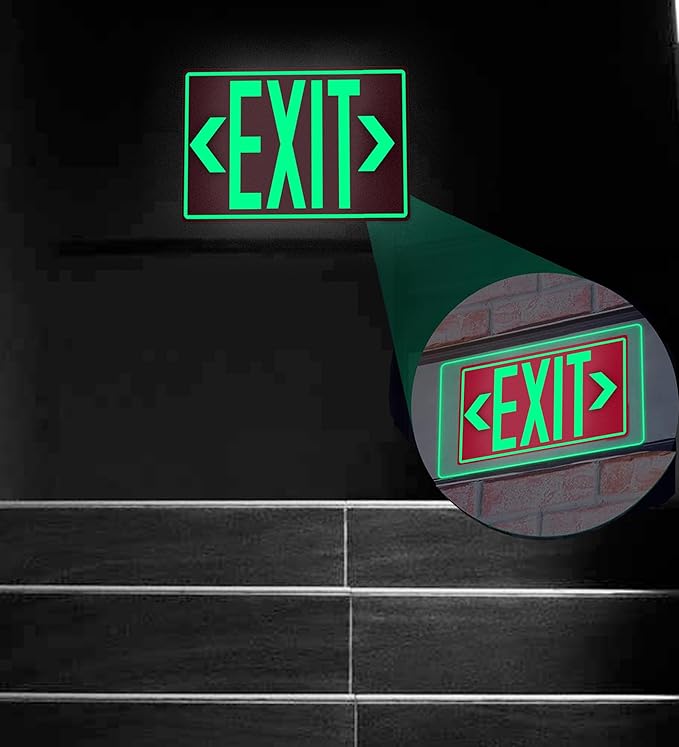 5Pack Photoluminescent Exit Sign, 12"x 7" Glow In The Dark Exit signs with Self-Adhesive Backing, Includes 10pcs Removable Arrows