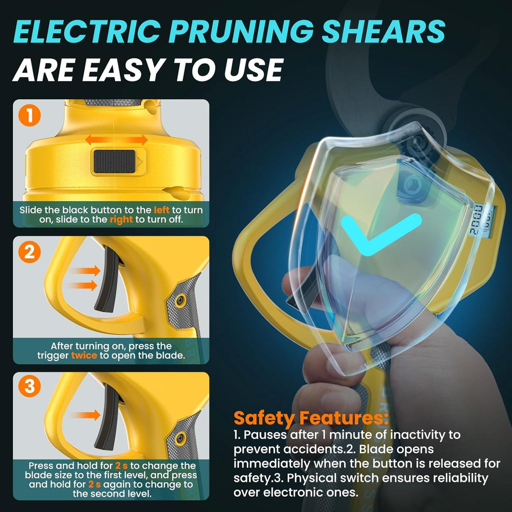 Electric Pruning Shears Cordless Pruner Shears Brushless 2.0 Inch Cutting Diameter with 2 * 2Ah Battery Pruning Shears Garden Tool for Tree Trimming Branch Cutter