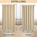 Extra Long No Hook Beige Shower Curtain or Liner - Soft Microfiber 84" Long Fabric Shower Curtain Liner Set, Machine Washable & Water Repellent, Beige, 71x86