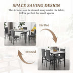 Dining Table Set for 4, 47.2" Faux Marble Kitchen Table Set with 4 Upholstered Velvet Chairs, Dinette Table Set for Dining Room, Kitchen, Breakfast Corner (Gray)