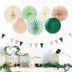 Olive-Sage Green Champagne-Gold Pink Party-Decorations - 20pcs Rustic Wedding Paper Lanterns Fans,Tissue Pom Poms,Honeycomb Balls,Bunting,Boho Bachelorette Neutral Baby Shower Decor Burgleda