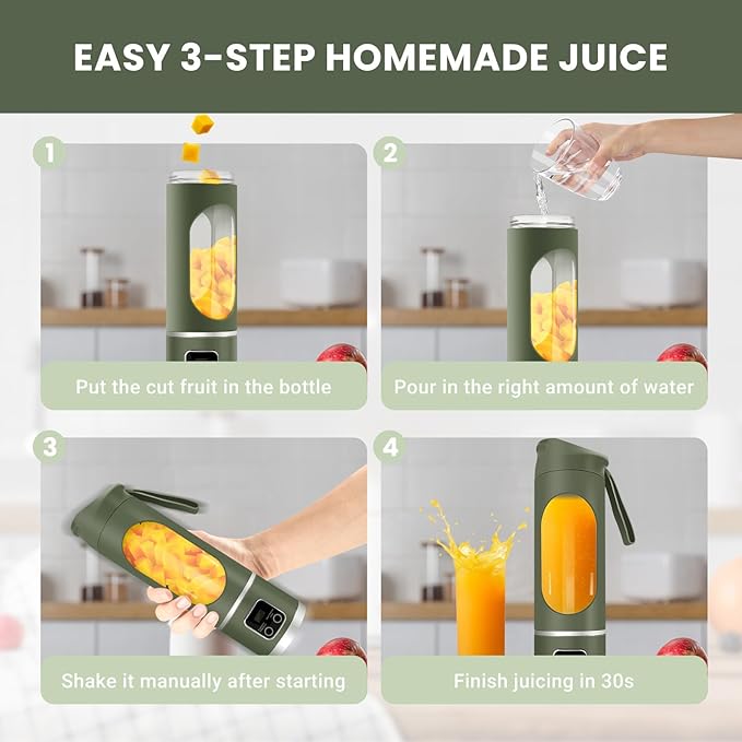 Portable Personal Electric USB Juicer，500ML Mini Blender Portable Blender For Shakes and Smoothies juice，12 Blades Great for Mixing，Compact、Convenient and Versatile (Green)
