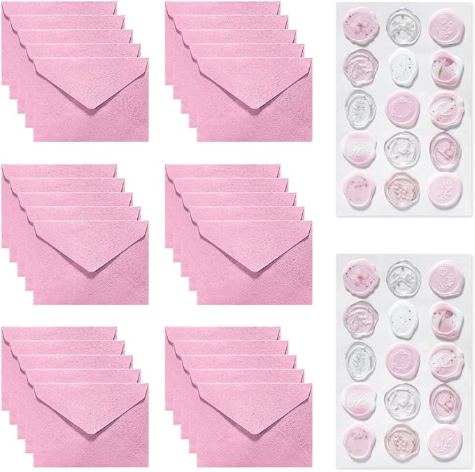 30 Pieces A6 Envelopes with 30 Seal Stickers, 6.32 x 4.45 inch Envelopes for 4 x 6 Wedding Invitation Cards, Greeting Cards, Graduation, Birthday Party Invitations, Pink.
