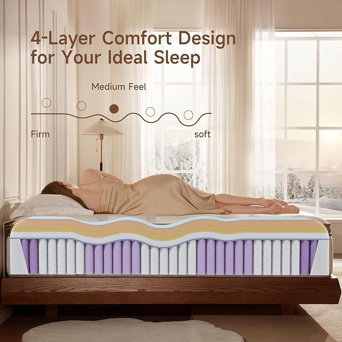 King Mattress, 14 inch King Size Cooling Gel Memory Foam Mattresses for Pressure Relief, Medium Firm Hybrid Mattress in a Box, CertiPUR-US Certified
