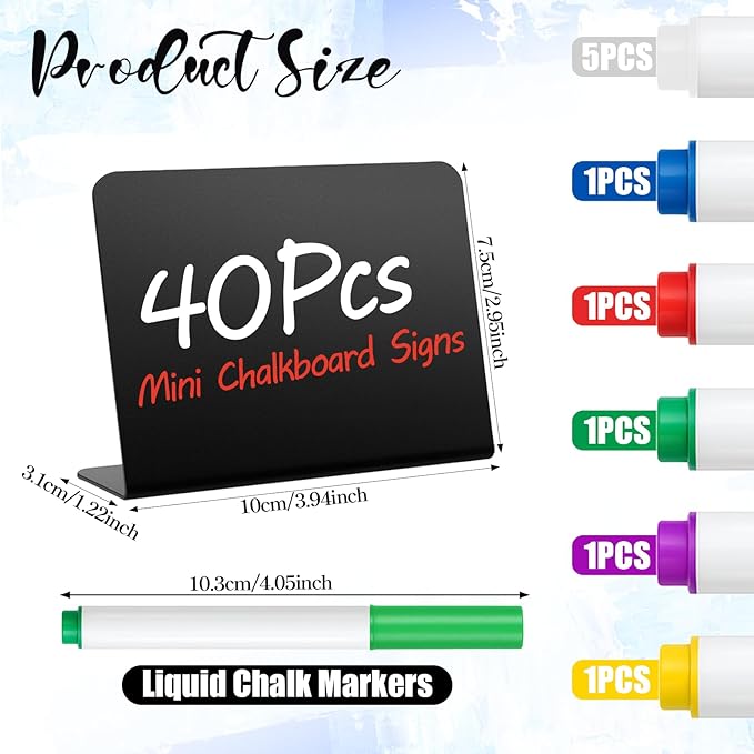 40 Pack 4"x3" Mini Chalkboard Signs for Food, Reusable and Reserved Small L-Shaped Food Labels for Party Buffet, Easy to Write and Wipe Out, Message Board Signs, Weddings, Birthday, Bakery