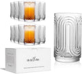 INSETLAN Set of 12 Vintage Glassware - 14 oz Water Drinking Glasses, Art Deco Ripple Glass Cup, Cocktail Glasses, for Bar Beverages, Iced Coffee, Juice, Housewarming Presents, New House Essentials